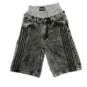 Fanatik Lair Streetwear Track Jeans Jorts with Attached Underwear & Removable Legs - Casual Menswear Stylish Relaxed Fit Beige Denim