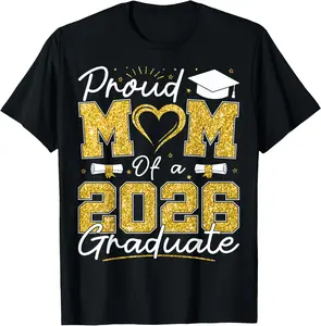 100% Cotton Proud Mom of A 2026 Graduate Senior 2026 Grad Family T-Shirt