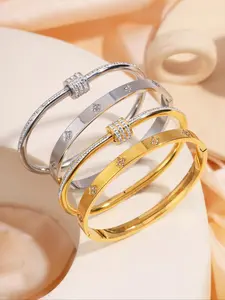 Elegant Rhinestone Decorated Bangle Bracelet, Fashion Jewelry for Party, Daily Clothing Decor, Trendy All-match & Exquisite Jewelry for Birthday Gift, Rhinestone Bangle Set