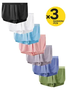 2/3/4 Pcs Random Color Men's Side Slit Boxer Briefs, Solid Color, Comfortable & Cool Fabric, U-Convex Pouch Design, For Outdoor Sports, Fitness & Daily Casual Wear