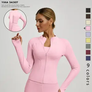 Women's new high-end solid color slim fit quick drying sports jacket, made of high elastic and comfortable materials, not tight, long sleeved yoga jacket, suitable for daily wear and gym training!RAIMENTRY
