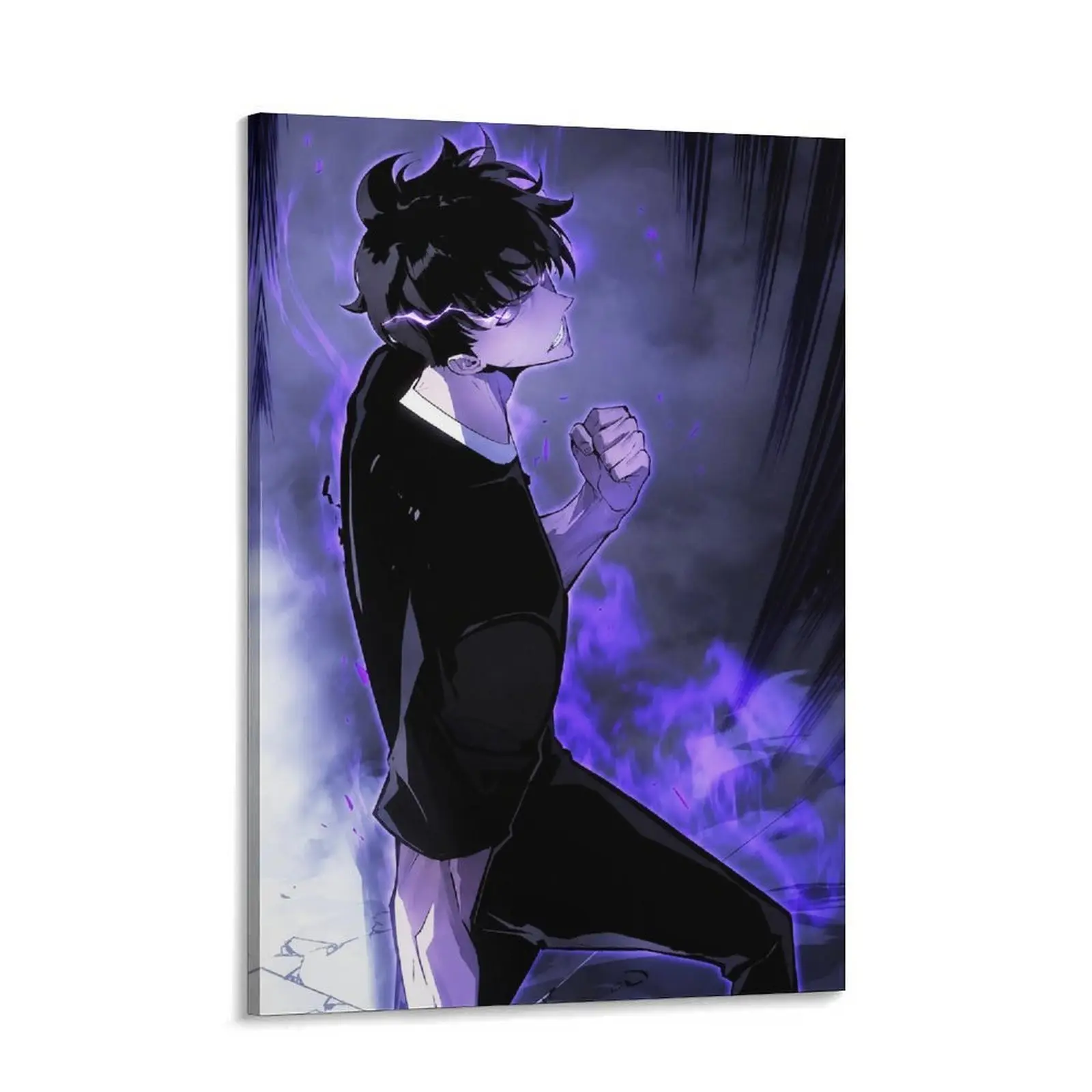 Solo Leveling Sung Jinwoo Canvas Wall Art Print - Shadow Monarch Purple Aura Anime Poster, Dark Fantasy Manga Decoration with Vivid Colors for Gamers/Fans, Room Decor