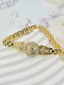 Fashion Copper Chain with Synthetic Zircon and Virgin Mary Image, Unisex Religious Jewelry Gift, Men and Women, High Quality Bracelet with Pendant
