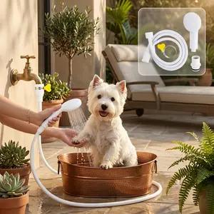 51.2 in Flexible White Sink Sprayer with Yellow Clamp - Portable Faucet Attachment for Pet, Shampoo And Vegetable Washing - Durable Plastic Handheld Shower