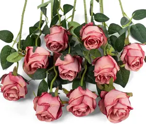 Flojery 10Pcs Artificial Rose Flowers Long Stem Fake Silk Roses for DIY Wedding Bouquet Table Centerpiece Home Decor (Rose Red)
