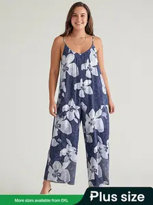 Summer New Women's Printed Casual Sleeveless Loose Wide Leg Jumpsuit, Comfortable One-Piece for Daily Wear & Outdoor Activities, Casual Jumpsuits