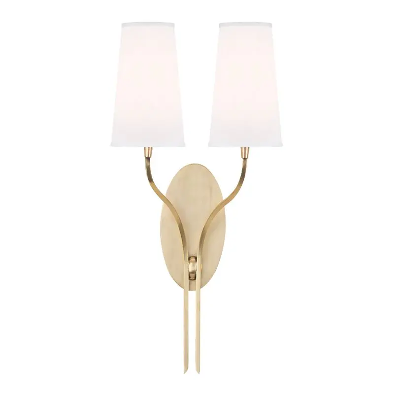 Rutland 2-Light Sconce with Aged Brass and Polished Nickel Finishes and Conical Faux Silk Shades