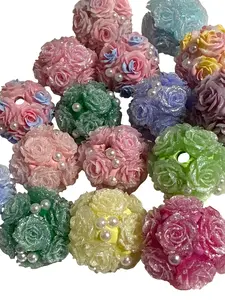 R133- (5PCS) 21mm Round Pastel W/ Multicolored Roses W/ Pearls Clay Beads for DIY