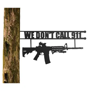 GUTE No Trespassing Sign "You're In Range" Metal Door, Wall or Tree Hanger Decoration, Outdoor/Indoor Monogram (12.5" Tall, Gun Owners "We Don't Call 911")