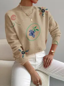 Women's Knitted Sweater, Spring Fall Winter Collection, Casual Elegant Commute Wear, Holiday Style, Blueberry Cartoon Print Design