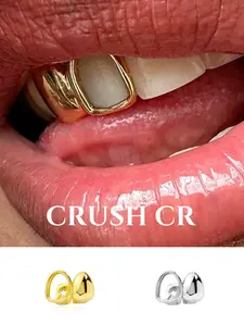 CRUSH CR Hip Hop Cutout Grillz, Gold/Silver Plated Teeth Caps, Bold Statement Dental Jewelry for Rappers, Concerts, Studio Sessions and Urban Streetwear Fits
