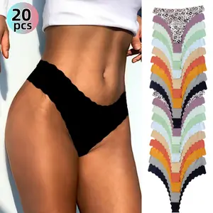 H    Women 20-Pack Seamless Plus Size Panties. Durable, washable, quick-dry, lightweight and breathable. Available in 10 colors, low-rise with fan edge. Soft ice-touch fabric.  Womenswear thong panties.underwear for women.thong.ladies' intimates