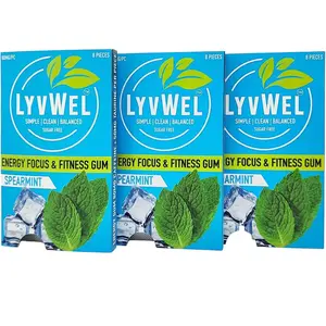 3 pack Spearmint Caffeine Chewing Gum 80mg per piece Energy Focus Fitness Gum Sugar Free 8 Pieces per Pack Sport Beverage Drink Flavor