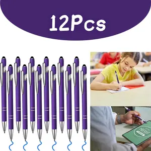 12 Pcs Blue Ink Ballpoint Pen with Stylus Tip, 1.0 mm Metal Pen Stylus Pen for Touch Screens, 2 in 1 Thank You Pen Gift for Friends, Colleagues, Coworker, Office, Family(Deep Purple)