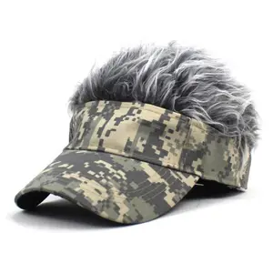 Viral Wig Hat Baseball Cap with Built-In Fake Hair, Trendy Hip Hop Spoof Style Digital Camo Hat, Lightweight Adjustable Hair Cap for Parties, Streetwear, Cosplay & Funny Gifts