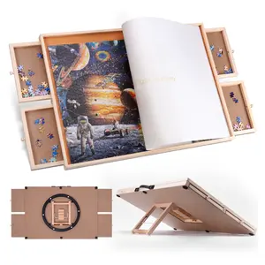 1000 Pieces Rotating & Tilting 2-in-1 Puzzle Board 22" x 30" with 4 Drawers 1 White Puzzle Mat 1 Lazy Susan , Wooden Portable Storage Jigsaw Puzzle Table with Handle Ideal Gift，Spinning Tilting Portable Jigsaw Puzzle Table for Adults Professional Puzzle