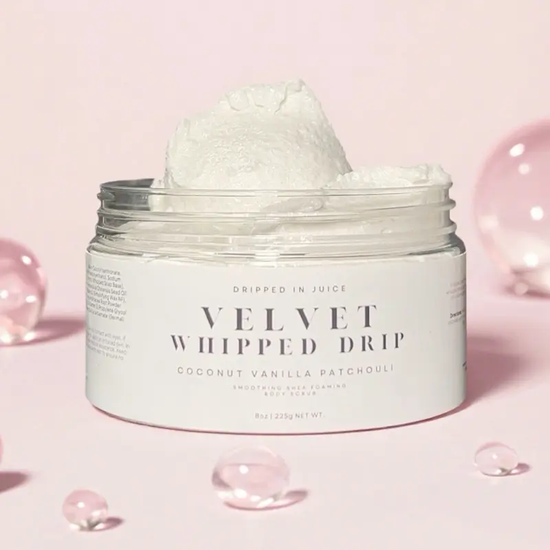 Velvet Whipped Drip Shea Foaming Body Scrub— 8oz Handmade Smoothing Body Scrub