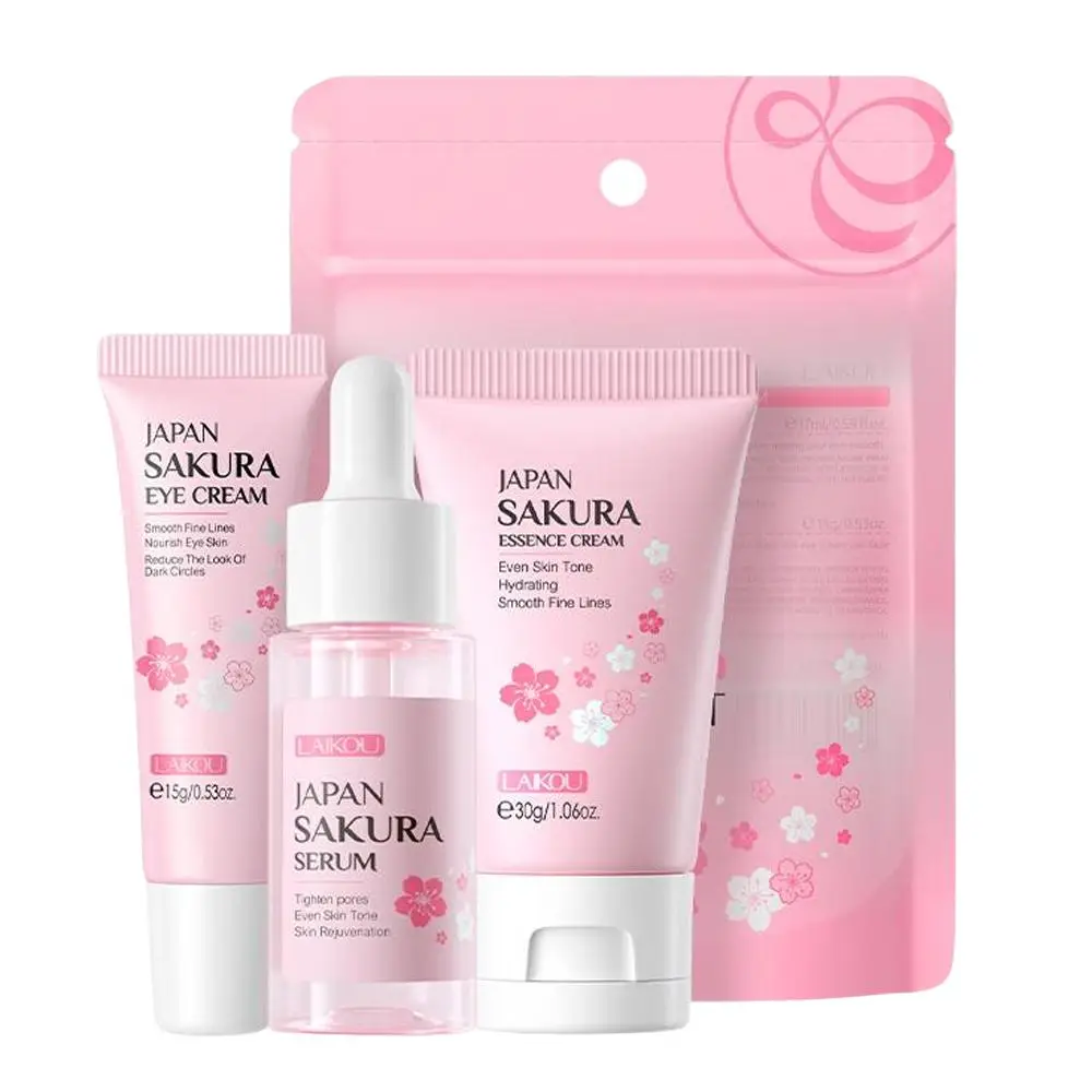 Gift Hampers, Sakura Moisturizing Facial Skin Care Product Set, 3 Counts/set Including 17ml Facial Serum, 15g Eye Cream & 30g Deeply Hydrate Facial Mo