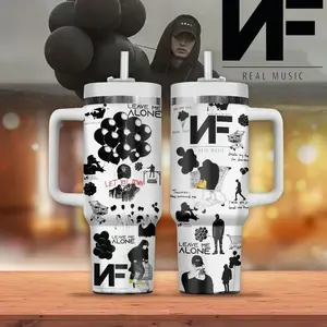NF Real Music 40oz Tumbler With Handle – Black & White Artwork Music Cup