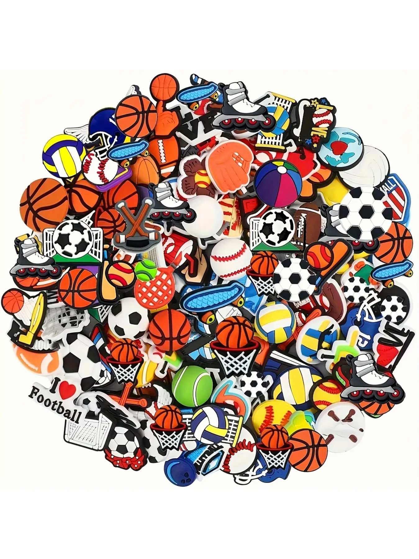 Random Sports Theme Series, Classic Unique Design, DIY Decoration for Shoe Charms, Shoe Embellishment Set, Footwear Accessories, Bags, Party Gifts, Holiday Decorations