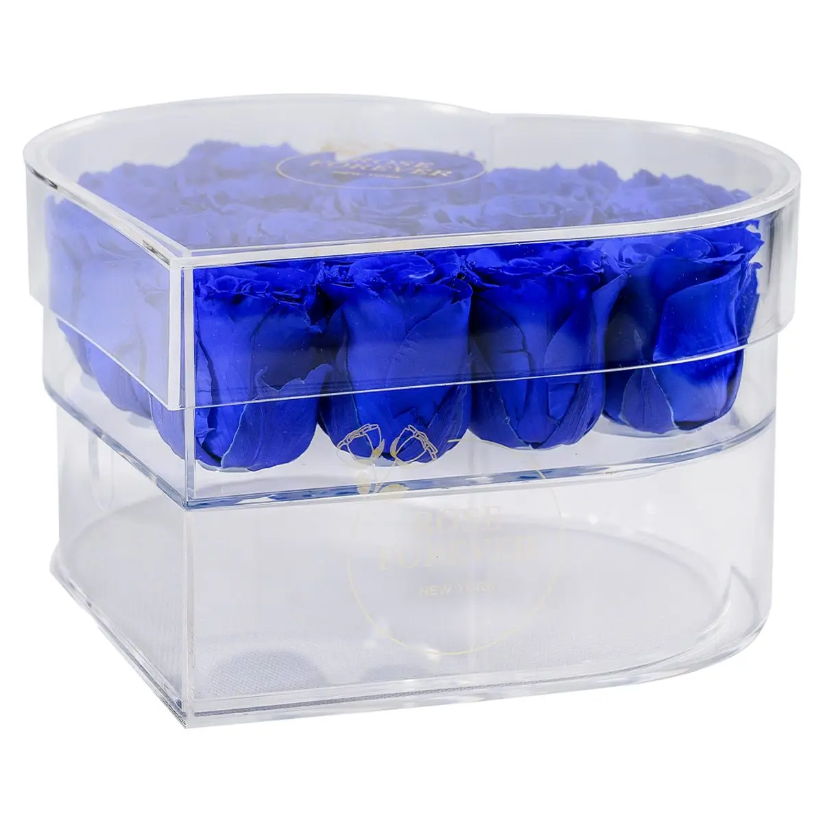 15 Royal Blue Roses - Crystal Heart Box