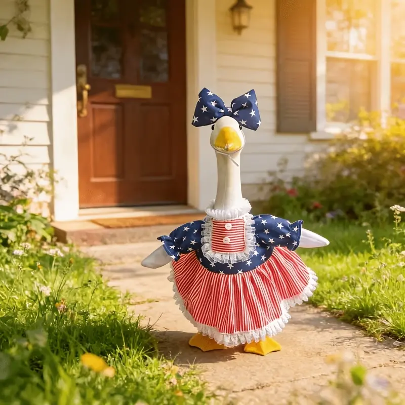 Spring And Summer Independence Day Porch Goose Outfit Set Suitable For 23 Inch White Goose Indoor And Outdoor Decoration, Star Bow Headband And Dress Decoration, Cute Ornament