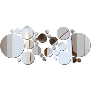 32 Pcs Acrylic Circular Mirror Wall Stickers for Ceramic Tiles Home Decoration Suitable for Bathroom Bedroom TV Background Panel