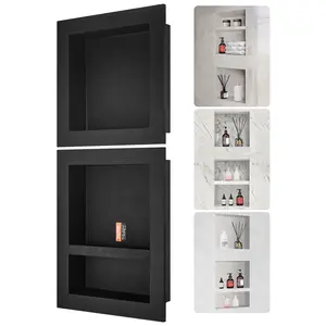 VEVOR Shower Niche Ready for Tile 16" x 16" & 16" x 20", Triple Shelf Organizer, Square Corners Wall-inserted Niche Recessed, Sealed Protection Modern Soap Storage Niche for Shower Bathroom, Black Racks Waterproof
