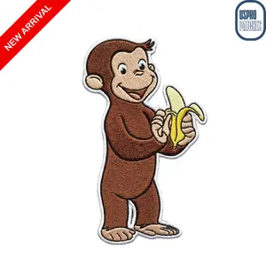 Curious Monkey Peeling Banana Embroidered Patch, Cute Cartoon Animal Iron On Applique for Kids Clothes, Backpacks & Jackets