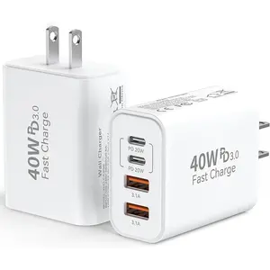 USB C Wall  Charger Block, 40W 4-Port Type C Charger   Blocks PD Power Charger Adapter+QC 3.0 USB Multiport Charger Brick for  17/16/15/14/13/12 Pro Max, iPad, Galaxy S25-2Pack