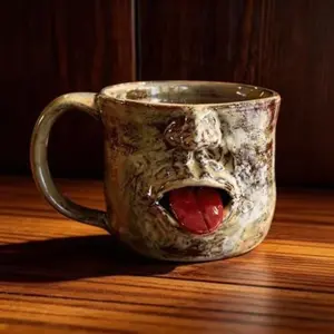 Unique Ceramic Coffee Mug, Fun Tongue-Out Face Design, Artistic Sculpture Cup, Novelty Drinkware for Table Decor, Perfect Gift Idea