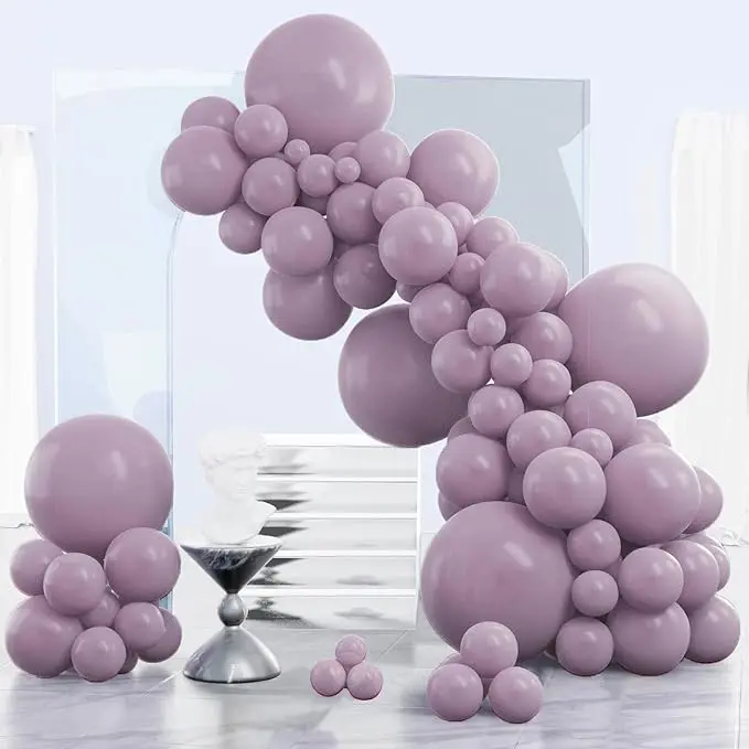 PartyWoo Thick Round Rubber Balloon Arch Kit, 140pcs Assorted 18/12/10/5in Sizes, Dusty Purple-Lavender Boho Neutral Decor with Balloon Clusters, Festive & Birthday Theme Supplies for Baby Shower, Wedding, Balloon Clusters Balloons