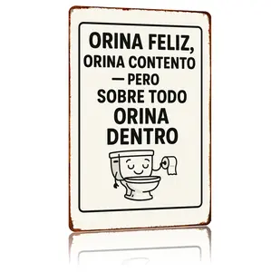Humorous Spanish-English Bilingual Bathroom Signs Posters 8 * 12 Inch Funny metal sign For Home Bedroom living room Kitchen Garage Man Cave bathroom Wall Decor
