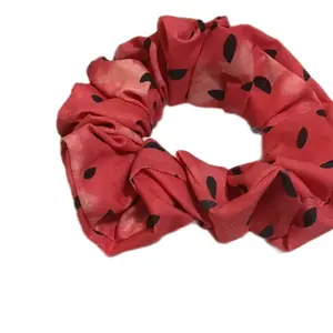 Watermelon Handmade Hair Scrunchie - Red with Black Spots, Soft Fabric, Ideal for Styling