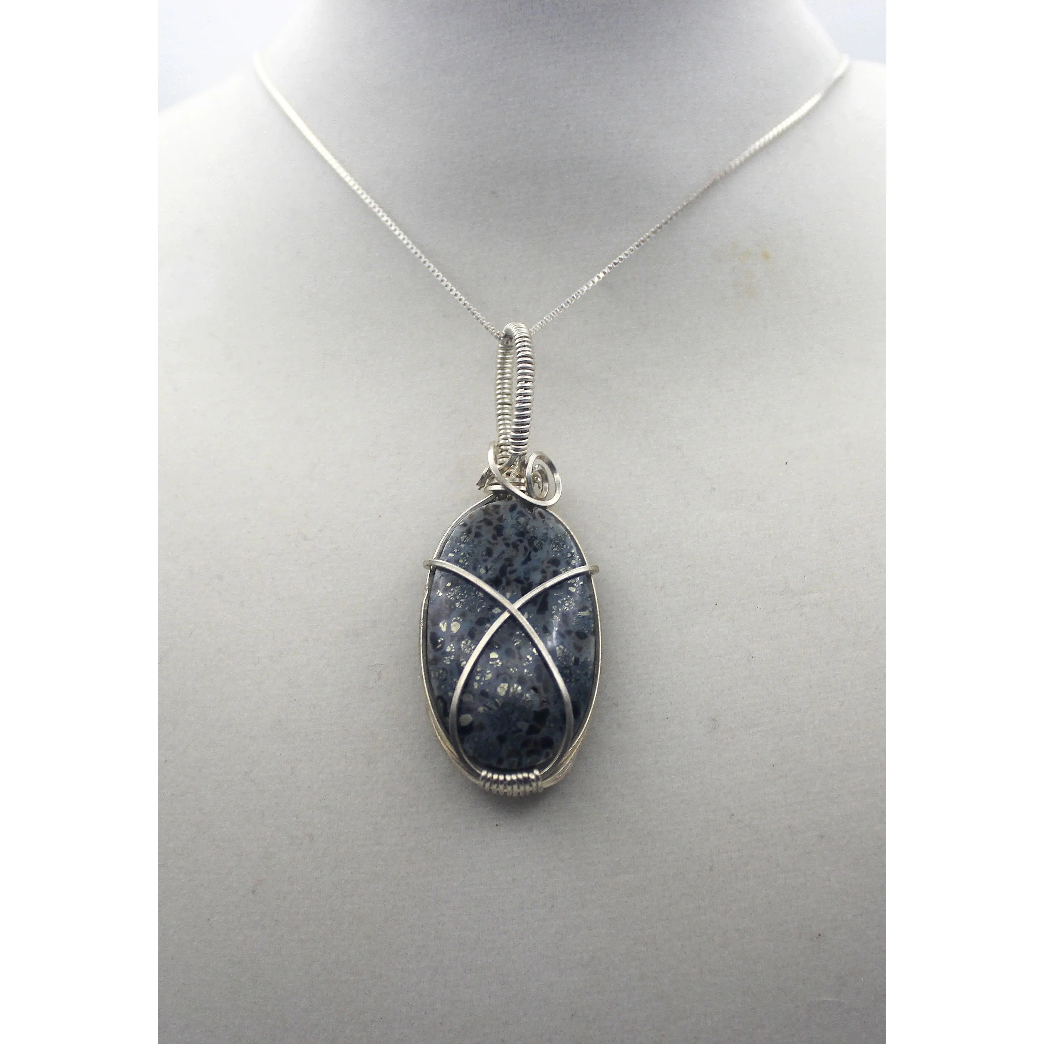 Silver Argentium Black Marcasite Pendant Necklace