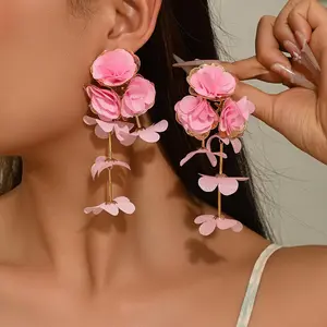 Chiffon flower multi-layer niche design earrings versatile high-end earrings for vacation and parties