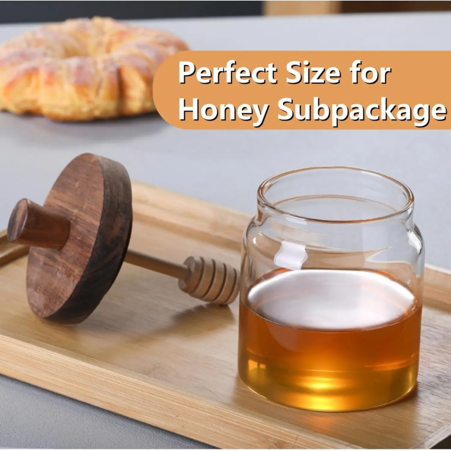 Arthink Airtight Glass Honey Pot Canister with Wooden Lid & Dipper Stick, 17oz See-Through Design for Honey & Chocolate Syrup Storage, Premium Safe Kitchen Dispenser Tableware Value Pack (TikTokShopBlackFriday Christmas)