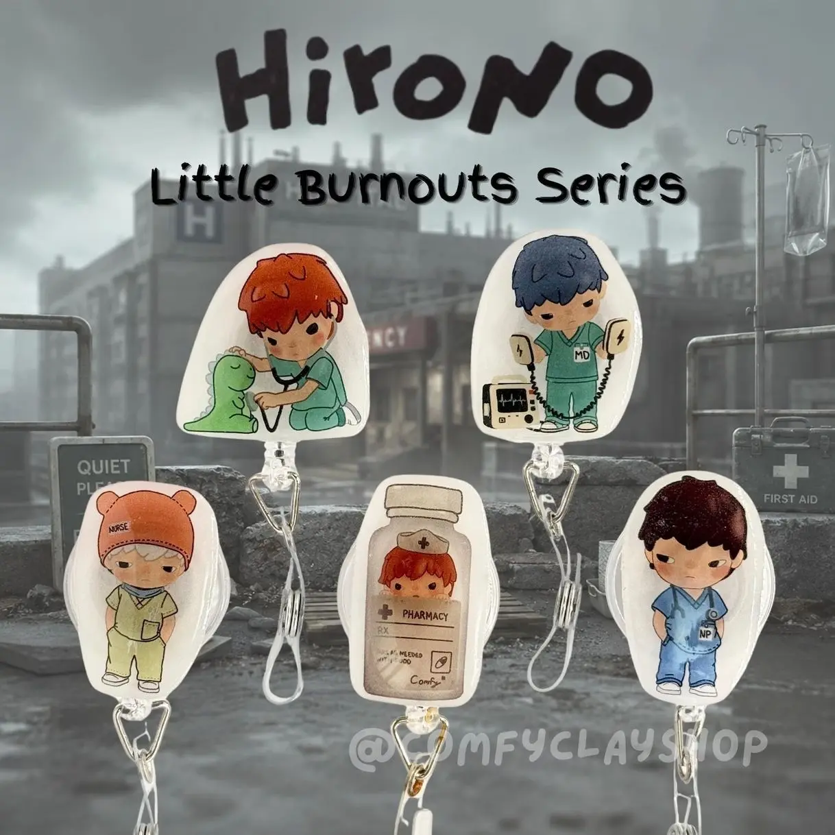 6 Ops Hirono Little Burnouts Badge Reel | Healthcare Accessory Nurse, Doctor, Pharmacy ID Clip