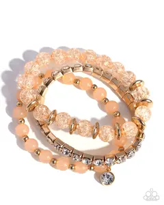 Shattered Style - Gold Orange Bead Stretchy Bracelet Stack - Paparazzi