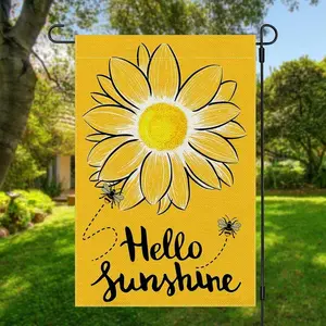 1PC Summer Bee And Sunflower Garden Flag 12x18 Inch – "Hello Sunshine" Design – Non-Woven Fabric Double-Sided Outdoor Lawn, Porch, Garden Decoration – Rustic Seasonal Yard Banner – Flag Only, No Pole Or Stand