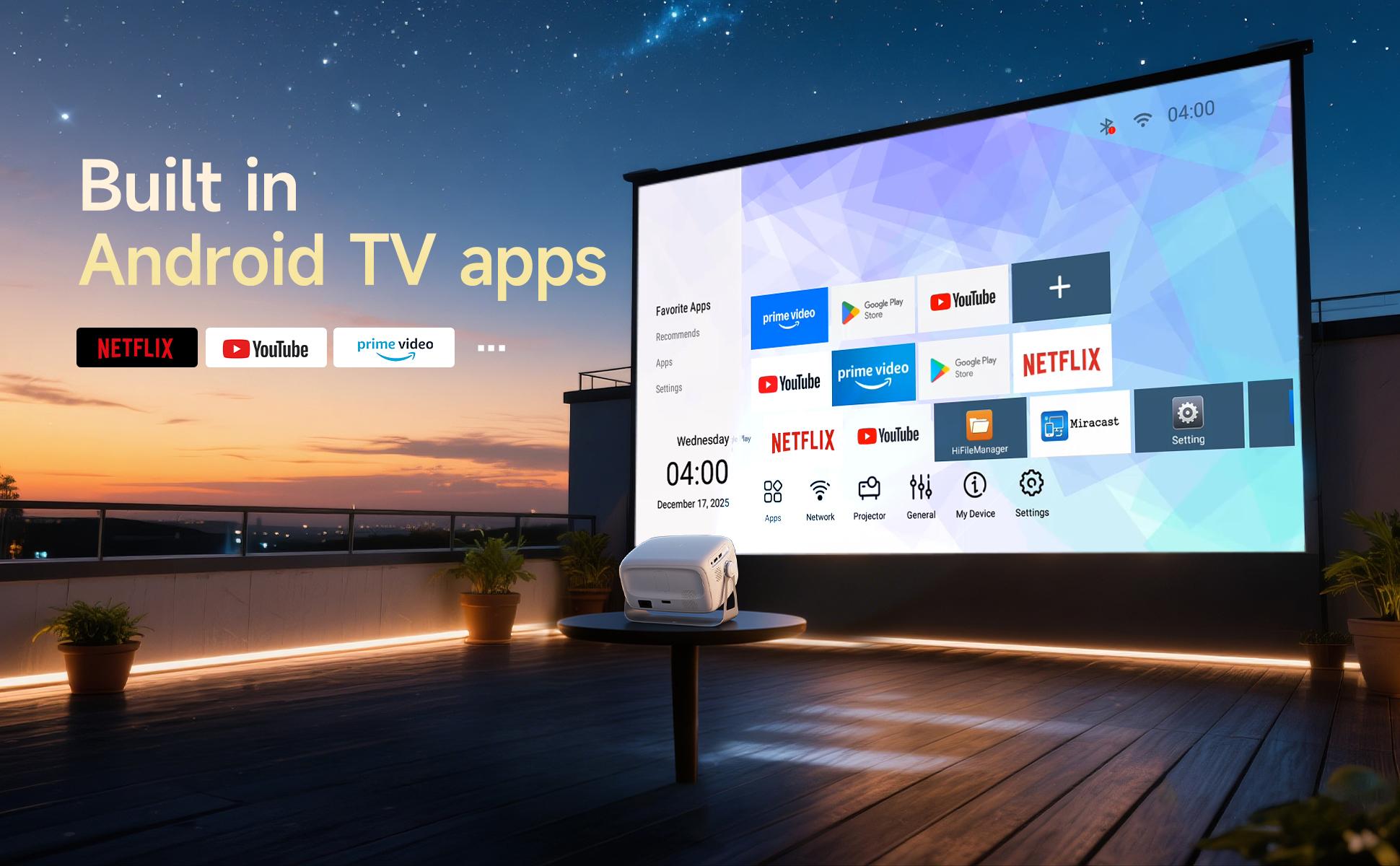 [US Warehouse]2026 X4 projector: 800 ANSI rumens, Android 11.0, dual Wi-Fi 6. Your portable home theater! 4K decoding , autofocus 180° rotation, bringing 150-inch fun, built-in speaker, free screen mirroring, in the home theater!