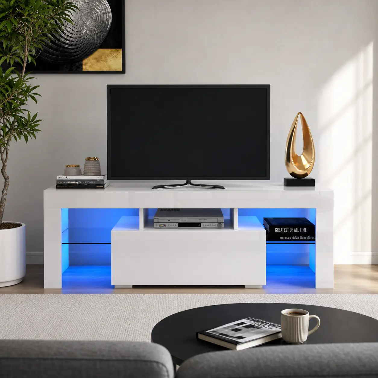 Entertainment TV Stand, Large TV Stand TV Base Stand with LED Light TV Cabinet living room wood console shelf wooden multimedia centre center multifunctional