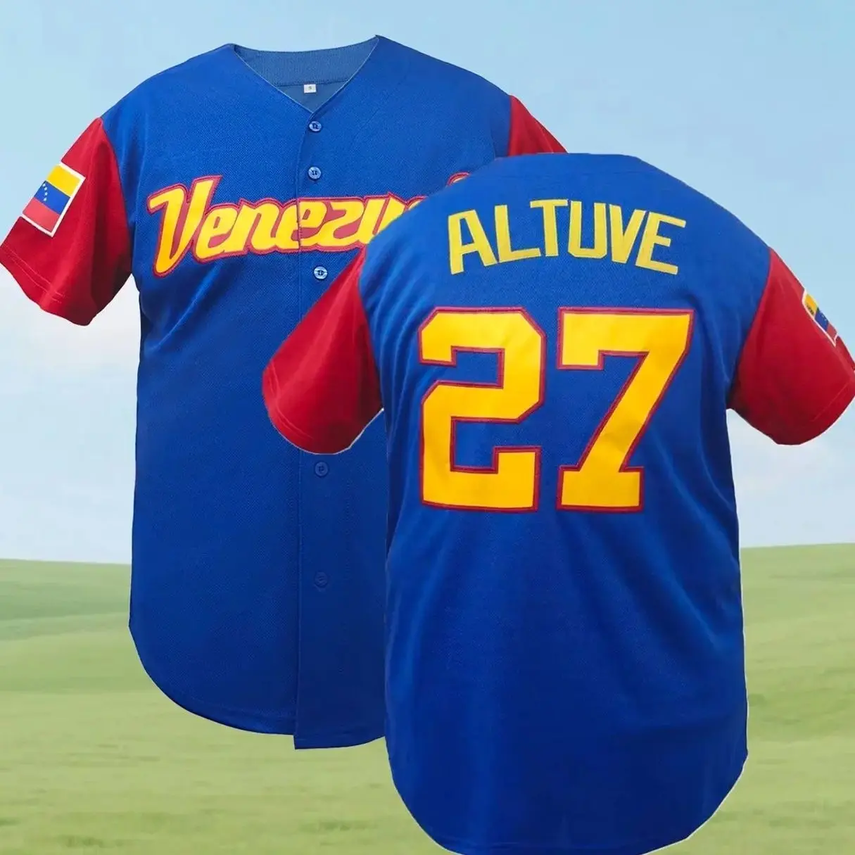 Venezuela 27" Stitched Men's Baseball Jersey,Casual Loose Short Sleeve V-Neck Baseball Top for All Seasons, Baseball Christmas Gifts, Sportswear for Training & Competition, Workout Tops, Athletic Tops Sports Clothing