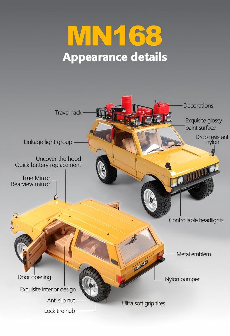 1/12 4WD Off-Road RC Crawler, MN-168 2.4GHz Remote Control Rock Crawler, Ready to Run RC Vehicle Toy for Kids
