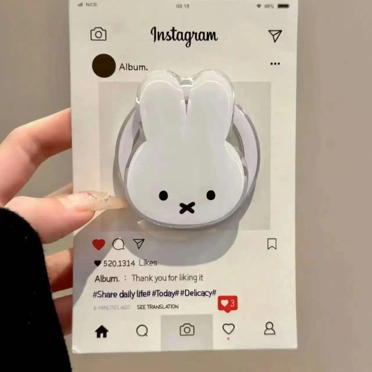 Kawaii Miffy Rabbit Magnetic Phone Stand Cartoon Telescopic Portable Stand Magnetic Mobile Phone Airbag Stand Girl Birthday Gift
