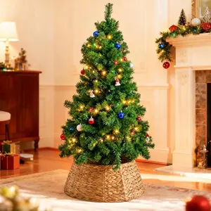 24” Christmas Tree Collar for 4–7 ft Trees – Handwoven Hyacinth Rattan, Hide Metal Stand, Built-In Cord Opening, Quick Lock Assembly #ChristmasDecor