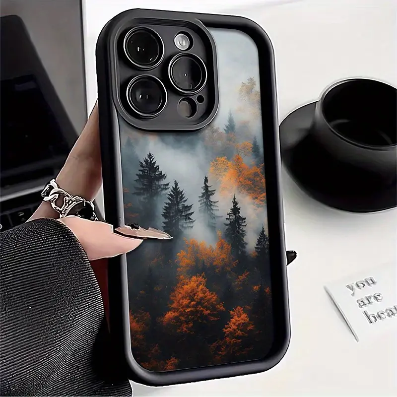 Smoke Forest Landscape TPU Phone Case - Straight Raised Edges, Protective, Anti-Drop, Rugged, Durable, Shockproof Cover for iPhone 17 Pro Max,16,16e,15,14 Plus,13,12 Mini,11,Air,X,XS - 2D Printing Phone Accessory Gift with Protection