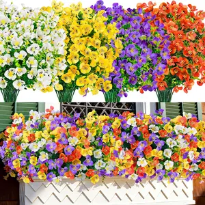 Der Rose 24 Bundles Artificial Pansy Flowers for Outdoors, UV Resistant 4 Assorted Colors Fake Pansies Spring Flowers for Planters Window Boxes Flower Beds Outdoor Garden Decor