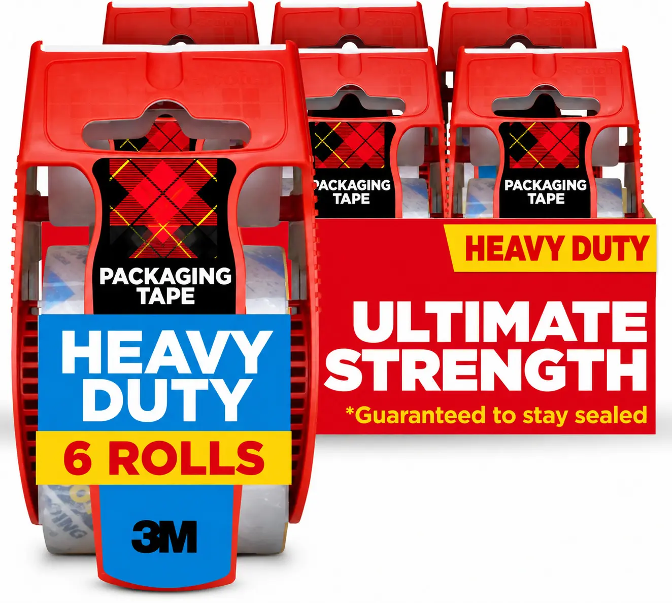 Heavy Duty Packing Tape, 1.88 in x 800 in, 6 Rolls Clear Packing Tape, Guaranteed to Stay Sealed*, Heavy Duty Tape for Boxes, Shipping, Moving, and Storage