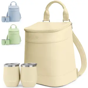 Insulated Cooler Backpack with 2 Stainless Steel Wine Tumblers – Leakproof & Spillproof Stylish Vegan Leather Picnic Cooler Bag – Lightweight & Portable – Holds 24 Cans or 6 Wine Bottles